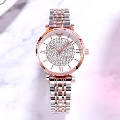 Diamond Rose Gold Wrist Watch For Ladies Japan Movt ODM Available