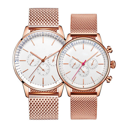 3ATM Waterproof Couple Quartz Watch , 12mm Dial Rose Gold Couple Watch