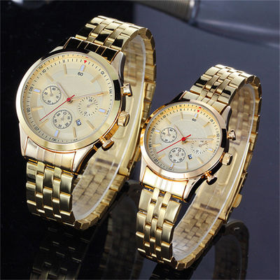 Antiscratch Couple Quartz Watch Hardened Glazed 3eye Sixneedle