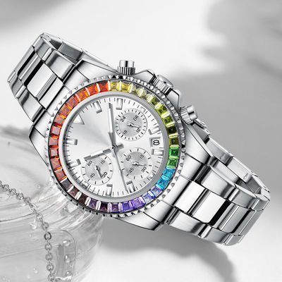 SUS304 Quartz Battery Wristwatches , Sweatproof Ladies Watches With Diamonds
