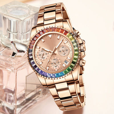 SUS304 Quartz Battery Wristwatches , Sweatproof Ladies Watches With Diamonds