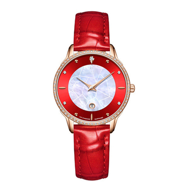 Pin Buckle Diamond Bezel Leather Watch 3ATM Waterproof Ladies Dress Watches With Diamonds