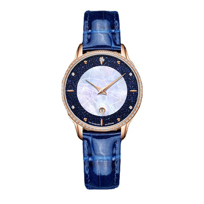 Pin Buckle Diamond Bezel Leather Watch 3ATM Waterproof Ladies Dress Watches With Diamonds