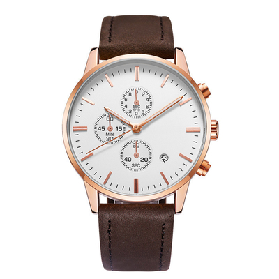 Men'S Multifunction Chronos Sport Watch Leather Strap Day Date Perpetual Calendar Watch