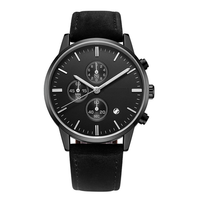 Men'S Multifunction Chronos Sport Watch Leather Strap Day Date Perpetual Calendar Watch