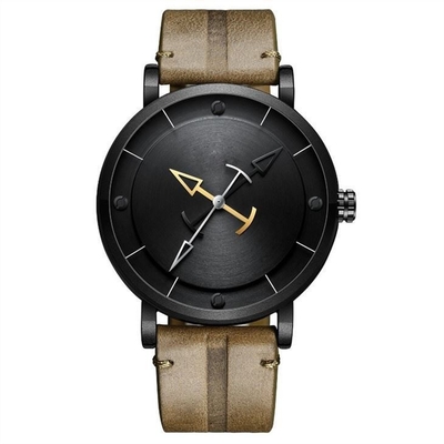 Alloy Case Mens Casual Leather Watch 30 Meters Water Resistance Mineral Glass Mirror