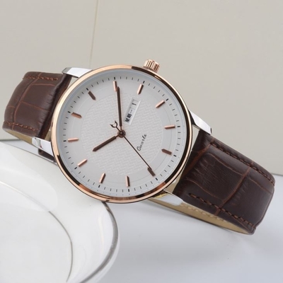30 Meters Waterproof Mens Leather Strap Dress Watch 210mm Stainless Steel Case