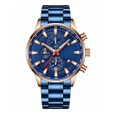 Sapphire Glass Mirror Men'S Multifunction Watches 30m Waterproof Steel Band Men Watch