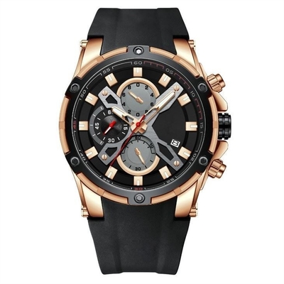 Men'S Casual Alloy Quartz Sport Watches Multifunctional Chrono Silicone 3ATM