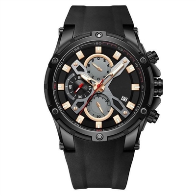 Men'S Casual Alloy Quartz Sport Watches Multifunctional Chrono Silicone 3ATM