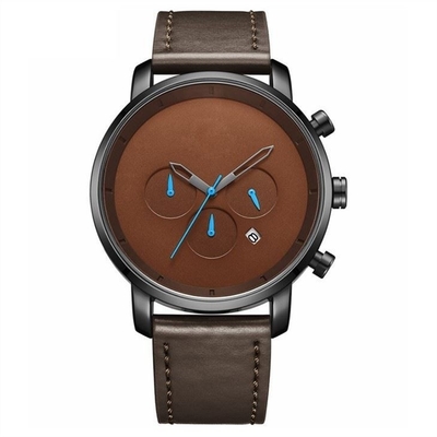 Men Multifunction Alloy Quartz Watches Casual Sport Analog Leather Strap