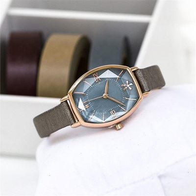 Female 2035 Alloy Quartz Wrist Watch Leather Strap Silver Women