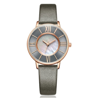 Pin Buckle Women Quartz Wrist Watch Leather Strap Shell Dial