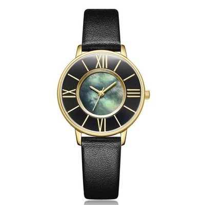 Pin Buckle Women Quartz Wrist Watch Leather Strap Shell Dial