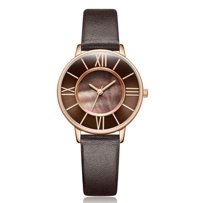 Pin Buckle Women Quartz Wrist Watch Leather Strap Shell Dial