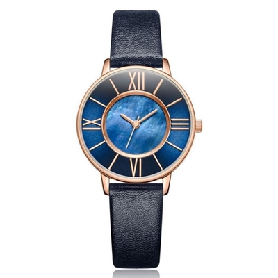 Pin Buckle Women Quartz Wrist Watch Leather Strap Shell Dial