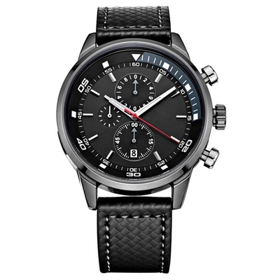 Men Sport Chronograph Alloy Quartz Wrist Watch Genuine Leather Analog Digital