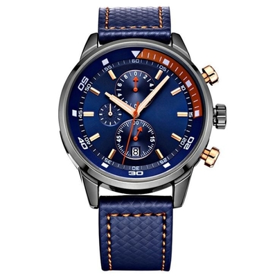 Men Sport Chronograph Alloy Quartz Wrist Watch Genuine Leather Analog Digital