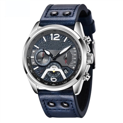 Multifunction Leather Strap Chronograph Watch Life Waterproof 30 Meters For Sport