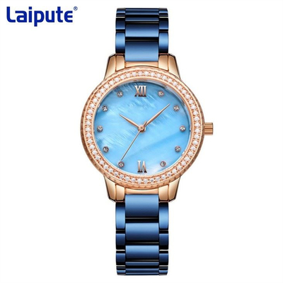 Turtle Back Buckle Stainless Steel Bracelet Watch Quartz Movement Women'S Diamond Watch