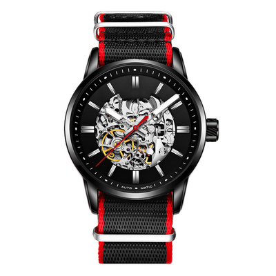 30m Life Waterproof Skeleton Mechanical Watch Stereo Dial Nylon Wrist Watch