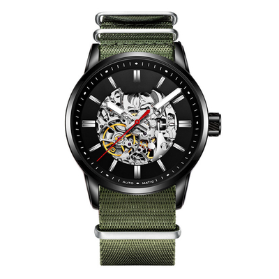30m Life Waterproof Skeleton Mechanical Watch Stereo Dial Nylon Wrist Watch