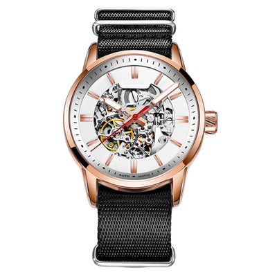 30m Life Waterproof Skeleton Mechanical Watch Stereo Dial Nylon Wrist Watch