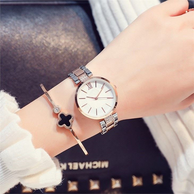 Quartz Movement Stainless Steel Belt Watch Diamond Metal Mesh Watch Band