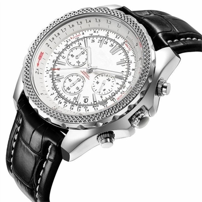 Folding Clasp Mens Chronograph Watches Quartz Movement Leather Strap Analog Watch