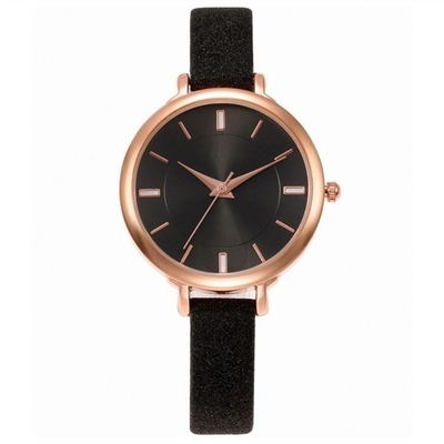Alloy Case Women Quartz Wrist Watch Elegant Screw Crown Leather Women'S Watch