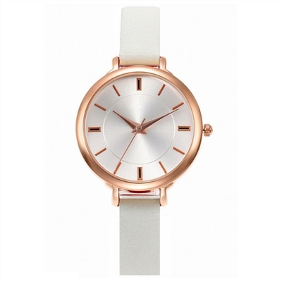 Alloy Case Women Quartz Wrist Watch Elegant Screw Crown Leather Women'S Watch