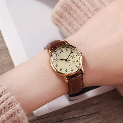 Alloy Case Women'S Watch Leather Band Small Face Ladies Watch Brown Leather Strap