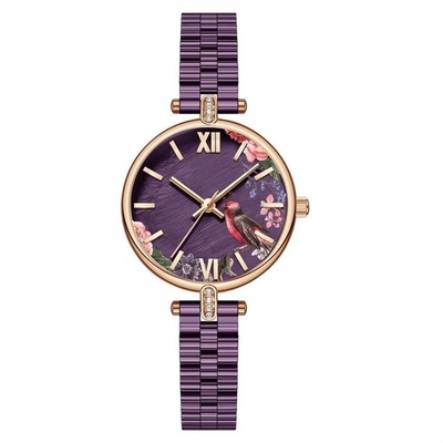 Ladies Floral Print Watch Steel Strap Japanese Movement 3ATM Waterproof