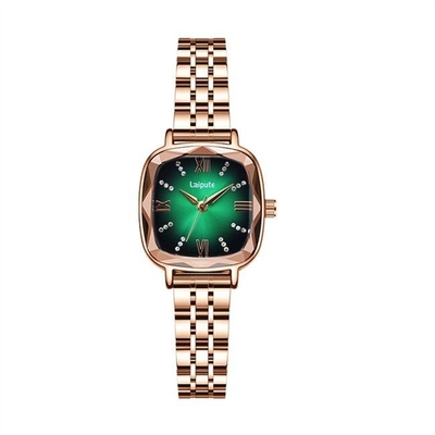 Square Women'S Stainless Steel Bracelet Watch Double Press Butterfly Clasp Sunburst Dial