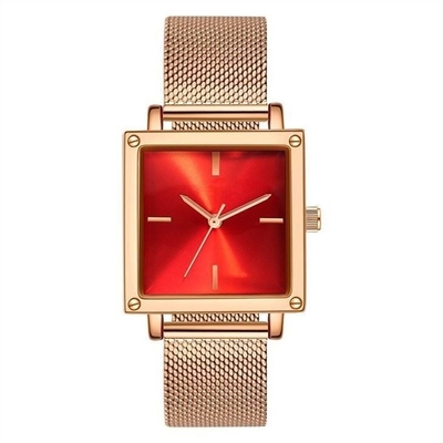 Leather / Mesh Strap Women Quartz Wrist Watch 30M Life Waterproof Square Non Scale Dial