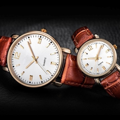 Rohs Leather Couple Watch For Lovers Quartz Movement Bamboo Stripe Strap