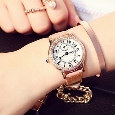 Leather Strap Women'S Digital Watch 210mm Length Strengthened Mineral Mirror