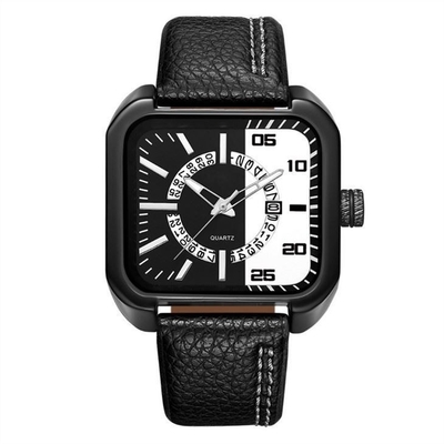 30M Waterproof Mens Square Watch With Leather Band Square Leather Watch