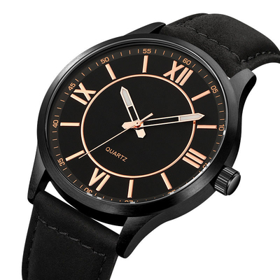 Fashion Custom Business Black Leather Quartz Watch For Men Waterproof