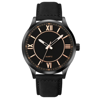 Fashion Custom Business Black Leather Quartz Watch For Men Waterproof