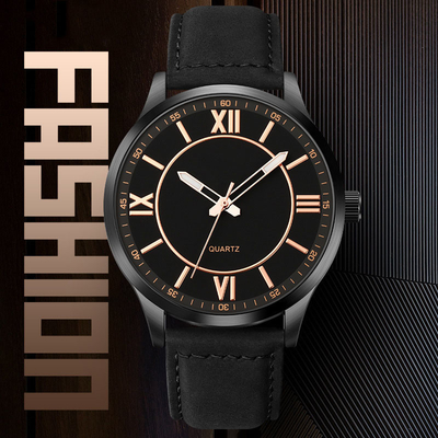 Fashion Custom Business Black Leather Quartz Watch For Men Waterproof