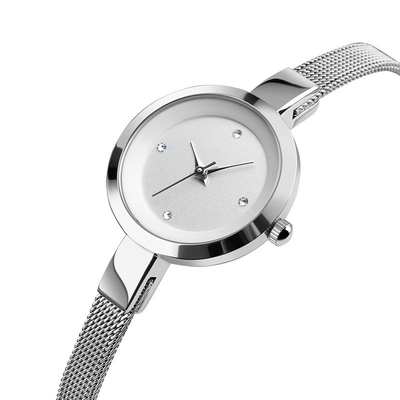 Waterproof Women'S Stainless Steel Bracelet Watch Mineral Reinforced Glass Dial Window