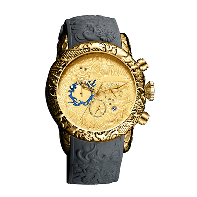 Large Dial Men'S Watch Chronograph Waterproof Date Analog Quartz 3D Dragon Design Frog Tape