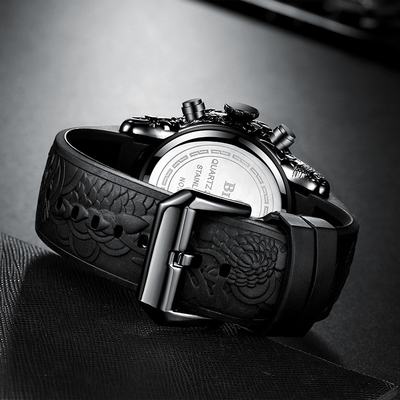 Large Dial Men'S Watch Chronograph Waterproof Date Analog Quartz 3D Dragon Design Frog Tape
