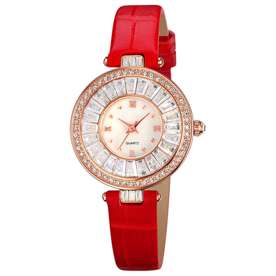 Round Case Casual Luxury Watch Quartz Leather Watch Waterproof For Lady