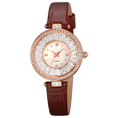Round Case Casual Luxury Watch Quartz Leather Watch Waterproof For Lady