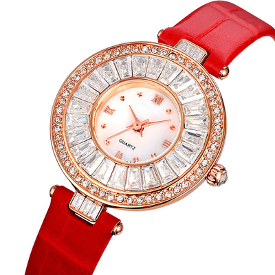 Round Case Casual Luxury Watch Quartz Leather Watch Waterproof For Lady