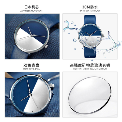 7mm Thick PU Belt Or Genuine Leather Watch 3ATM With Sapphire Crystal Glass