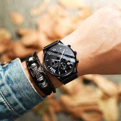 Factory Customized Alloy Band Fake Three Eye Calendar Big Dial Men Watch