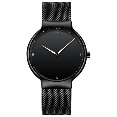 Black Dial Black Stainless Steel Strap Watch , Stainless Steel Back Quartz Watch